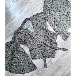 Boohoo Extreme Bell Sleeve Camo Print Wrap Top